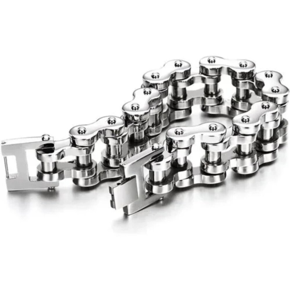 Motorcycle Chain Bike Chain Bracelet of Stainless Steel Silver Color Polished - Picture 4 of 7